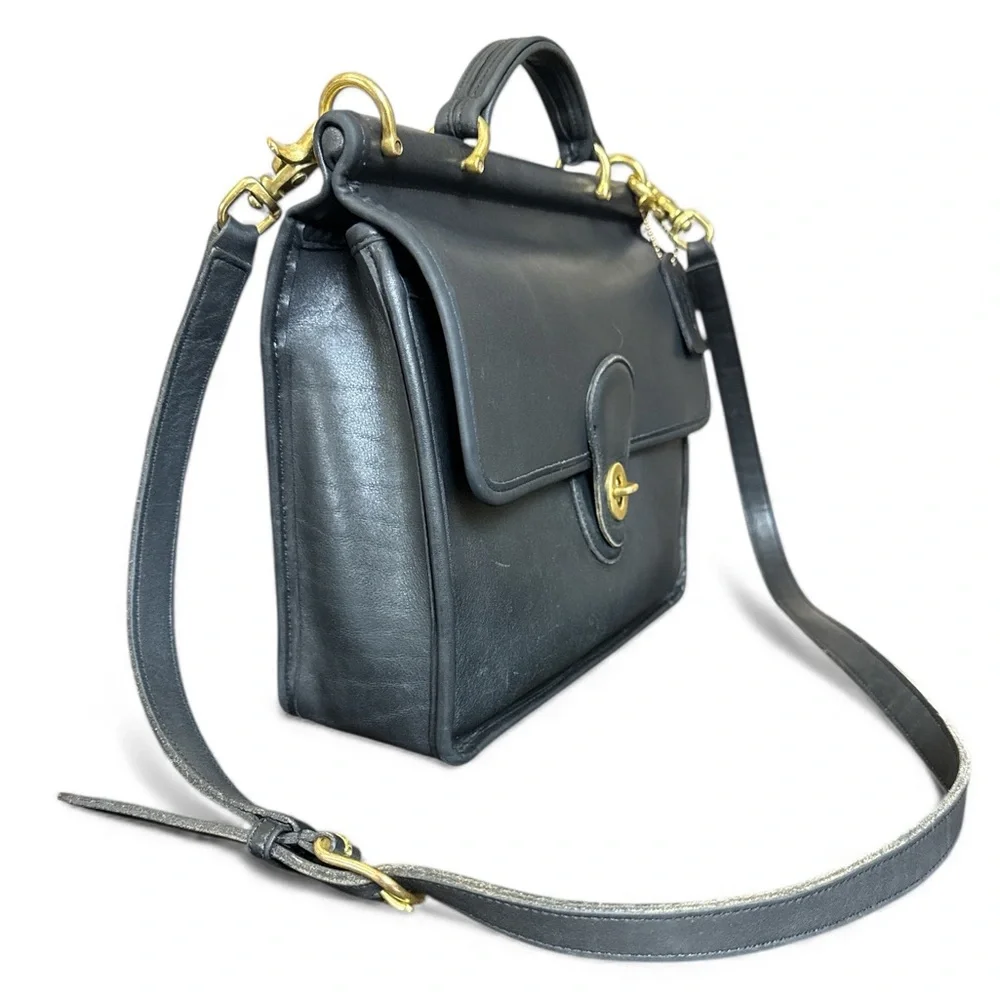 Vintage 90s COACH Willis Black Leather Crossbody Shoulder Bag Purse USA 1602-339 - Picture 2 of 16